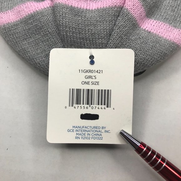 Winter Essentials Girls One Size Gray/Multicolor Stripe with Heart Knit Beanie - Picture 4 of 7